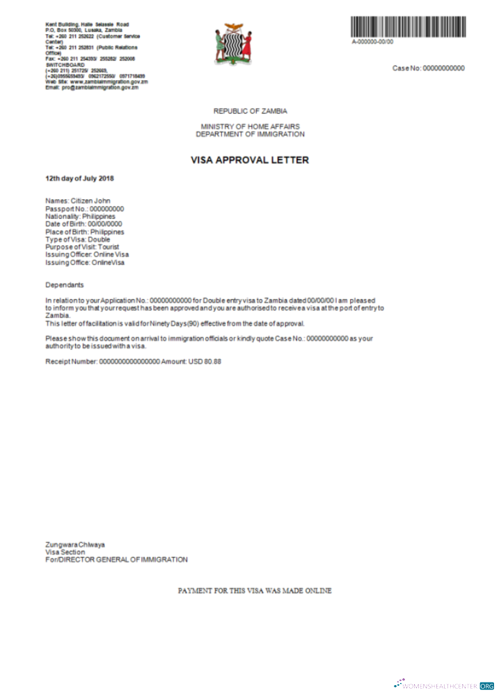 Download Zambia e visa in Word and PDF template Photoshop template